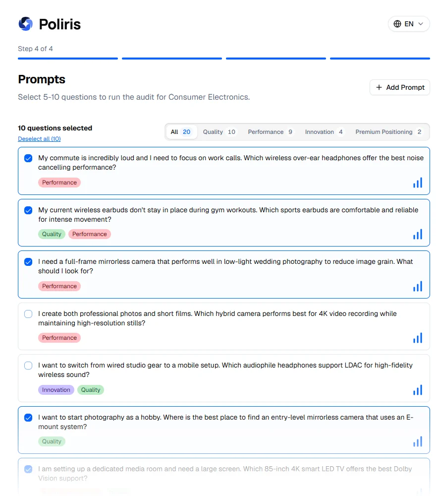 Étape 4. Dix questions sont présélectionnées ; vous pouvez en garder entre cinq et dix.