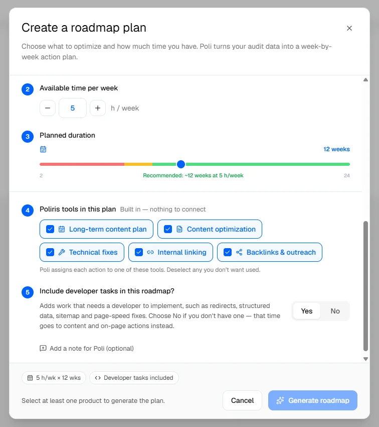 The Create an SEO plan form.