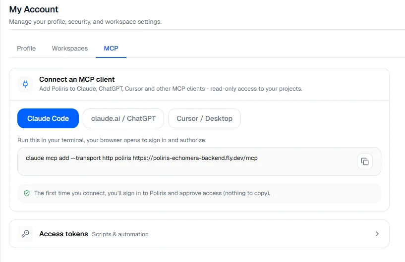 The MCP tab in My Account.